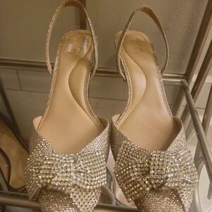 INC International Concepts Sparkling Gold Heels with Bow